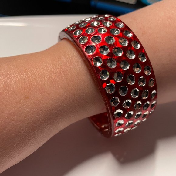 Red Faux Rhinestone Bangle - Picture 2 of 6